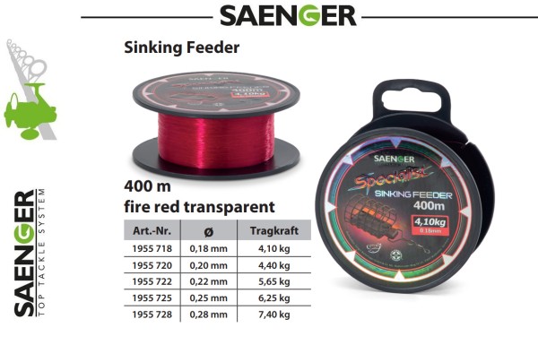 Sänger Specialist Zielfischschnur - Sinking Feeder - 400m - fire red trans.