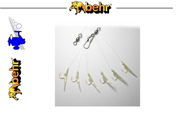 Behr Angelsport Meeressystem Makrelen Heringsystem - Circle Hook - echte Fischhaut - hell - Gr.6 -
