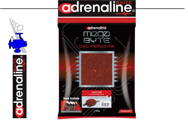 Adrenaline Baits MegaByte Carp Method Mix - Rot - Krill - Inh.1,4kg - inkl. free Booster