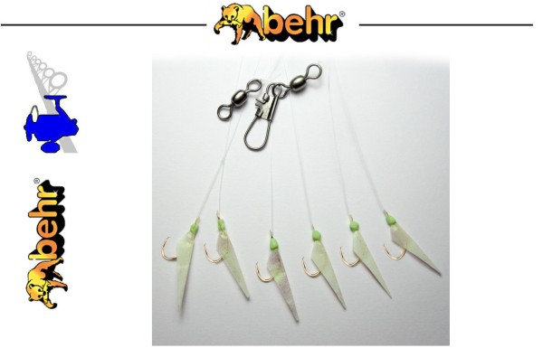 Behr Angelsport Meeressystem Makrelen Heringsystem - Circle Hook - echte Fischhaut - grün - Gr.6 -