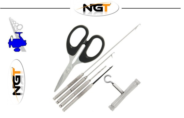 NGT Deluxe Baiting Needle & Braid Scissor Set -Stainless Stell-6PCs