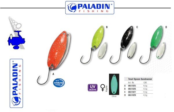 Paladin Premium Trout Spoon - Forellenblinker - Sundowner- 4,5g - vers.Dekore