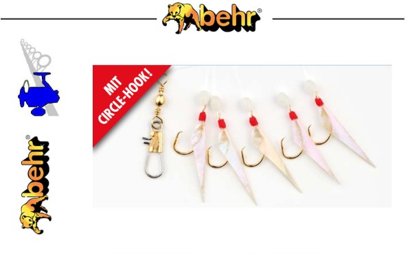 Behr Angelsport Meeressystem Makrelen Heringsystem echte Fischhaut - GLO Effekt - Gr.8 - L:1,45m - 0