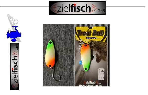 Zielfisch - Trout Bait Spoon Factory - ANDI Col.151 - 1,6g - VS Orange - Grün - Glow / RS schwarz /