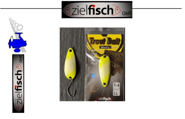 Zielfisch - Trout Bait Spoon Factory - ANDI Col.64 - 1,6g - VS Fluo Gelb - Weiß - Glow / RS Weiß