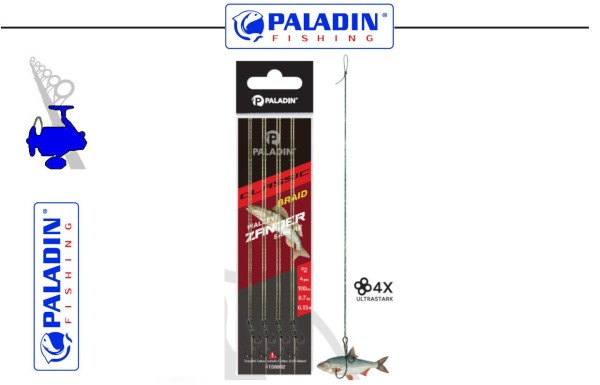 Paladin Classic Zander - Ryderhaken - gebunden an Geflecht - 100cm - 0,15mm - 9,7kg