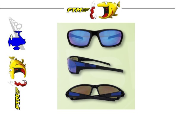 FTM Polarisationsbrille - Glas blau verspiegelt - Rahmen schwarz / blau