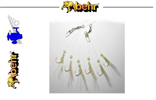Behr Angelsport Meeressystem Makrelen Heringsystem - Circle Hook - echte Fischhaut - GLOW Effekt - G