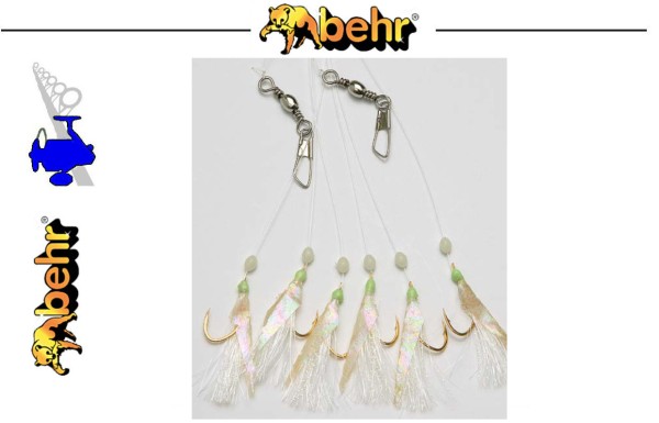 Behr Angelsport Meeressystem Makrelen Heringsystem echte Fischhaut - GLOW Effekt - Gr.4 - L:2,40m -